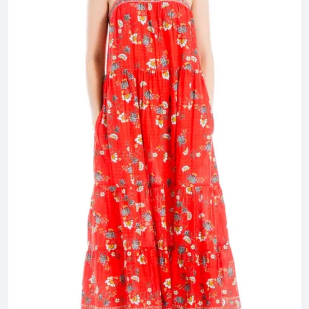 Max Studio Red Ruffled Tiered Dress